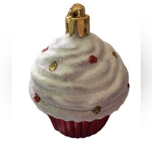 Festive Cupcake Ornament with Glitter Accents